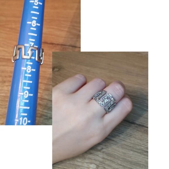 Sterling Silver 925 Aztec Design CZ Stones Band Ring Unisex Dressy  Geometric - Picture 5 of 5